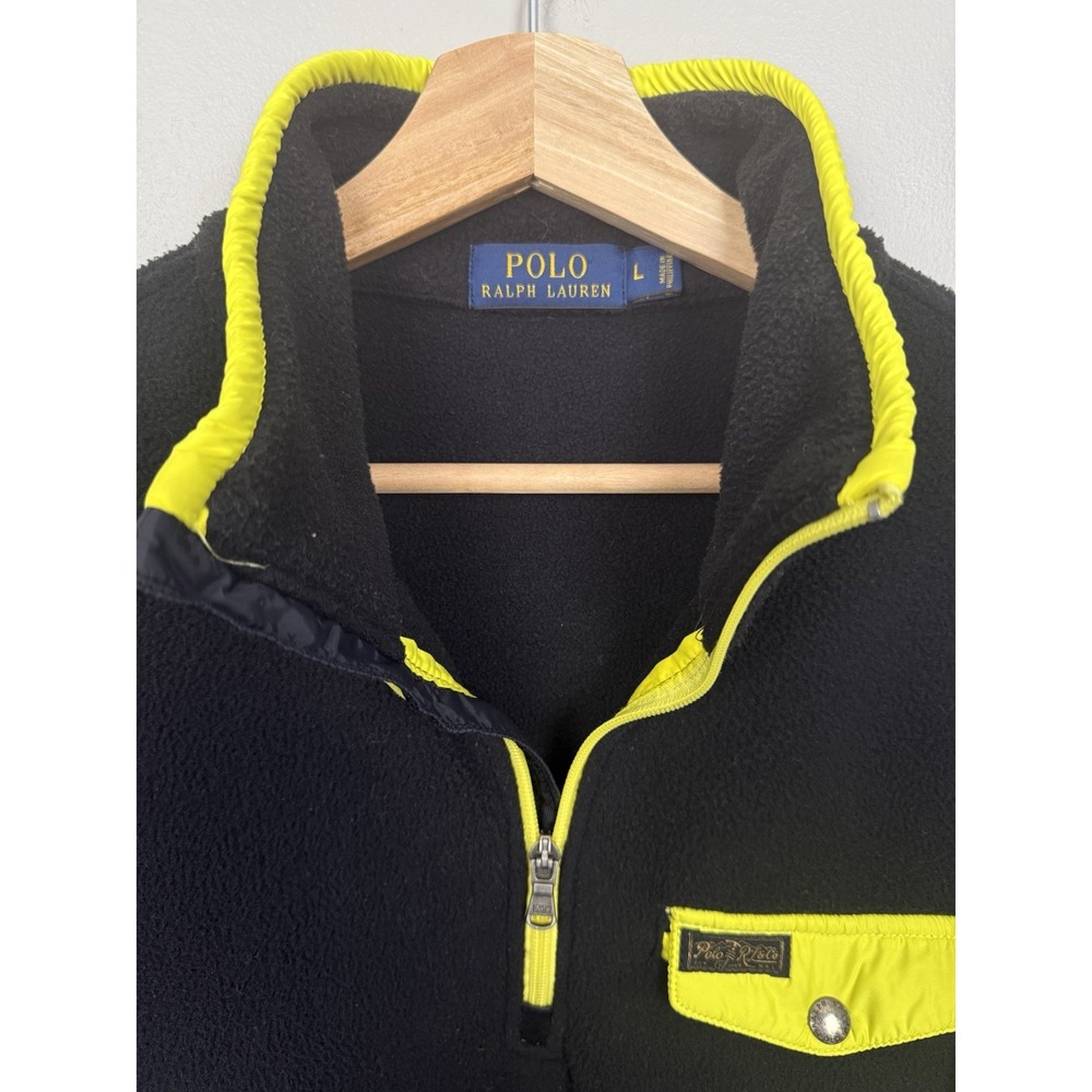 Polo Ralph Lauren Black Fleece Pullover Half Zip Yellow Trim Men's L Streetwear - Picture 4 of 10